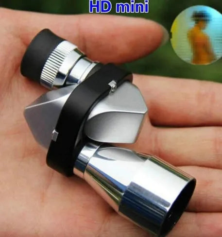 Compact aluminium alloy 8x20 monocular telescope with folded rubber eye cup on a canvas bag.