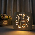 Wooden square LED atmosphere lamp with warm white 3D lighting and USB cable