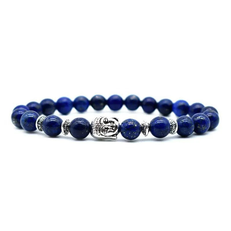 Handmade unisex bracelet with large 19mm tiger eye Buddha head bead on wrist