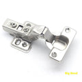 A nickel-plated cold rolled steel hydraulic hinge for cabinets, showing its damping mechanism and bend style.