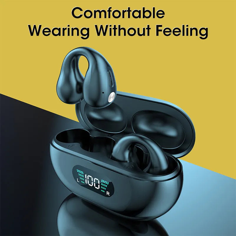 Bone conduction Bluetooth headset with clip design in black, white, or khaki colour options