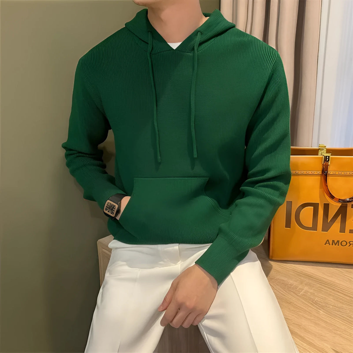 Lazy and slightly loose knitted sweater in green, black, or gray, slim fit pullover with long sleeves, sizes M-3XL
