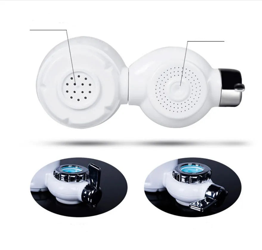 White kitchen tap water filter with switchable faucet head and universal adapter