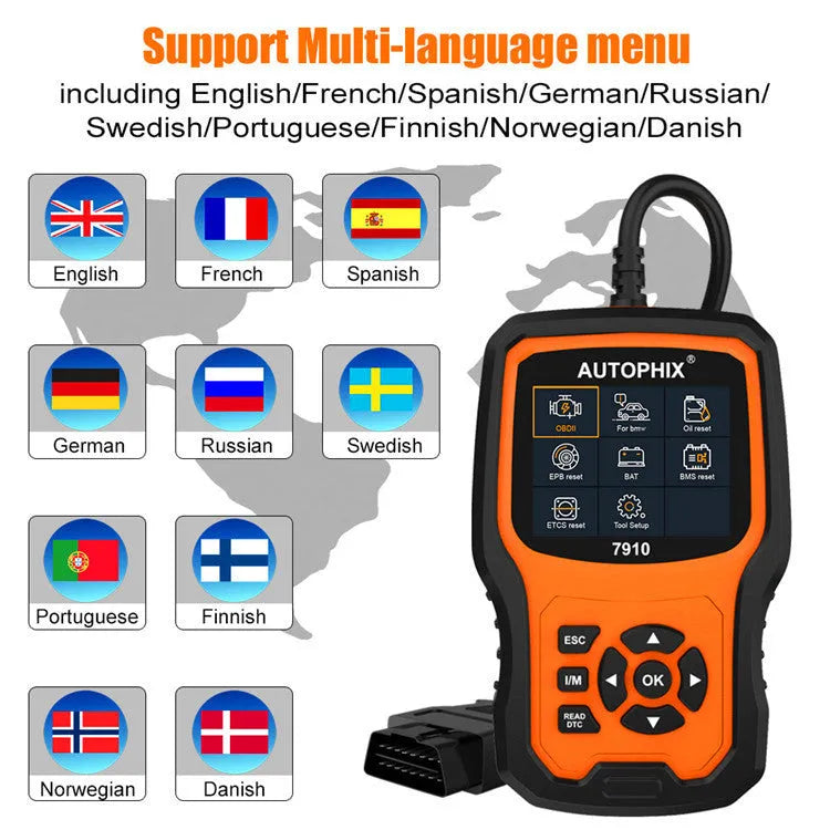 Autophix 7910 handheld automotive OBDII diagnostic scanner and fault code reader tool