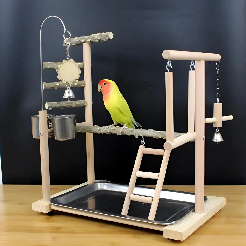Pepper wood parrot stand with tiger skin peony bird toy and sub-stand pole