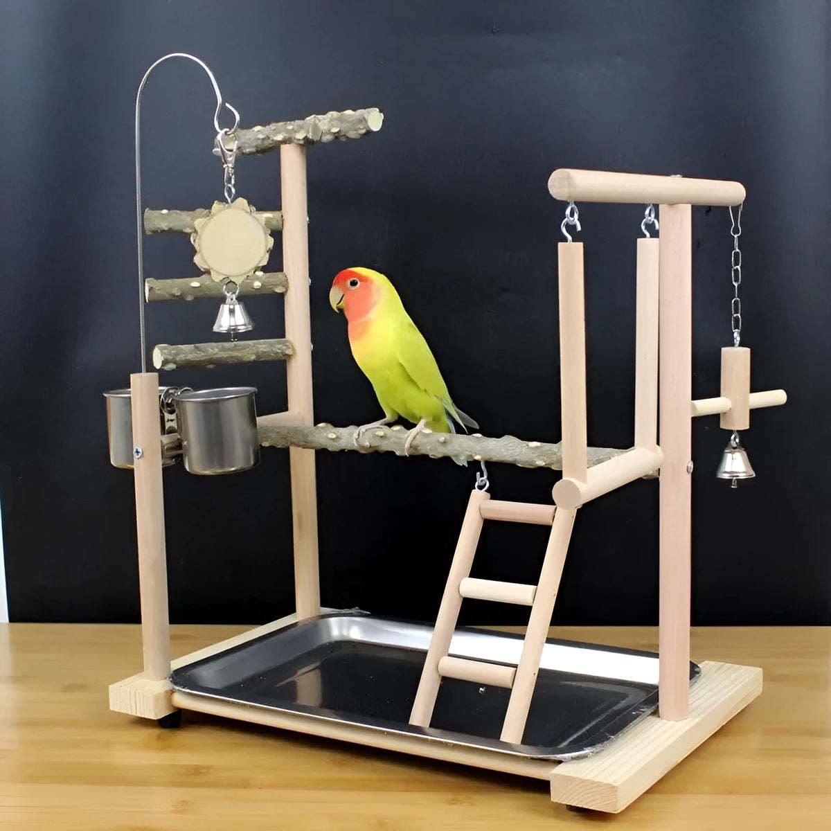 Pepper wood parrot stand with tiger skin peony bird toy and sub-stand pole