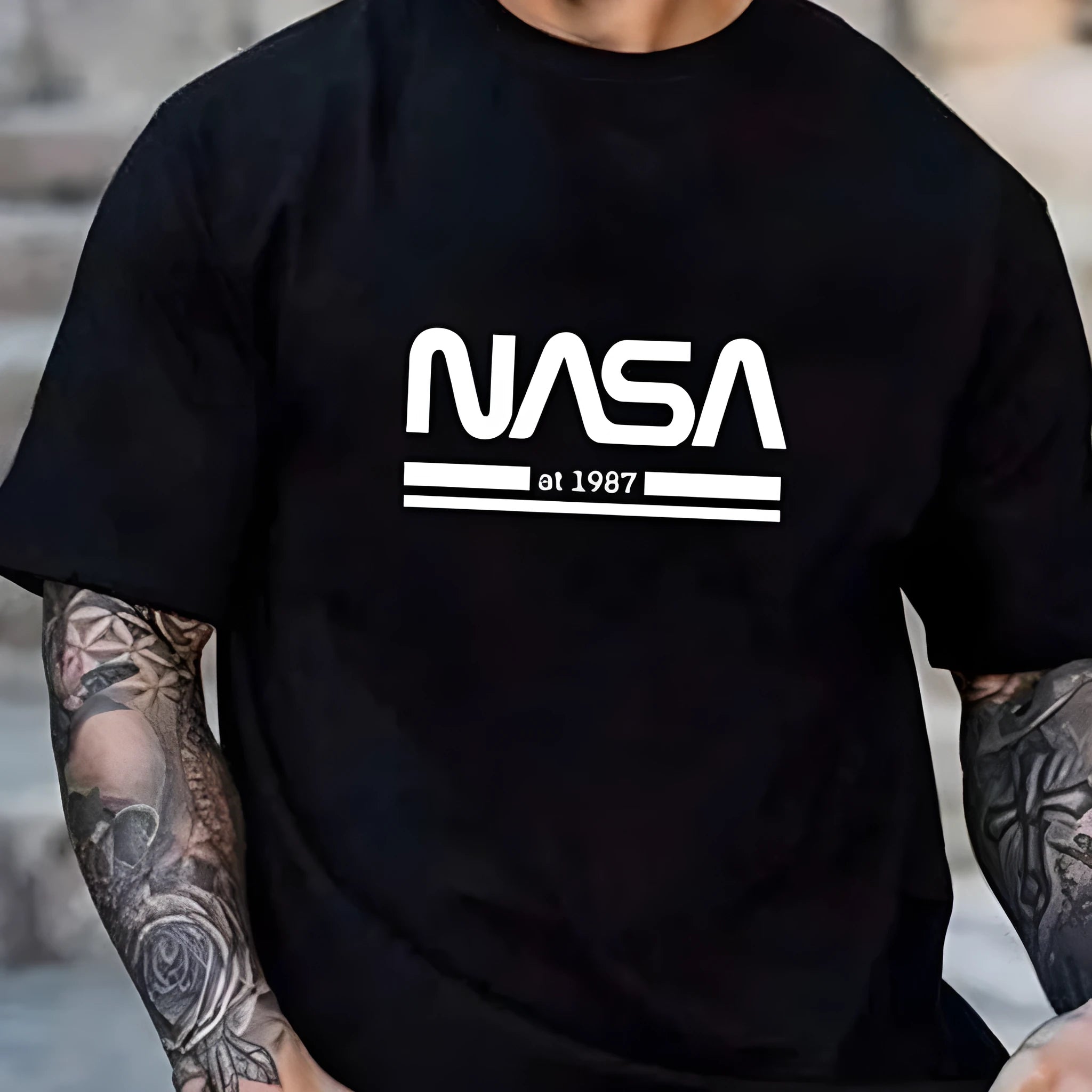 Men's slim-fit cotton short sleeve t-shirt shown in various colours including apricot, black, and mint green.