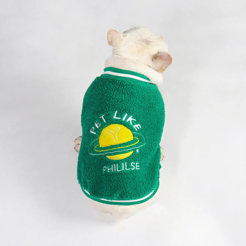Green fleece-lined cotton winter dog coat for larger breeds in sizes L to 4XL
