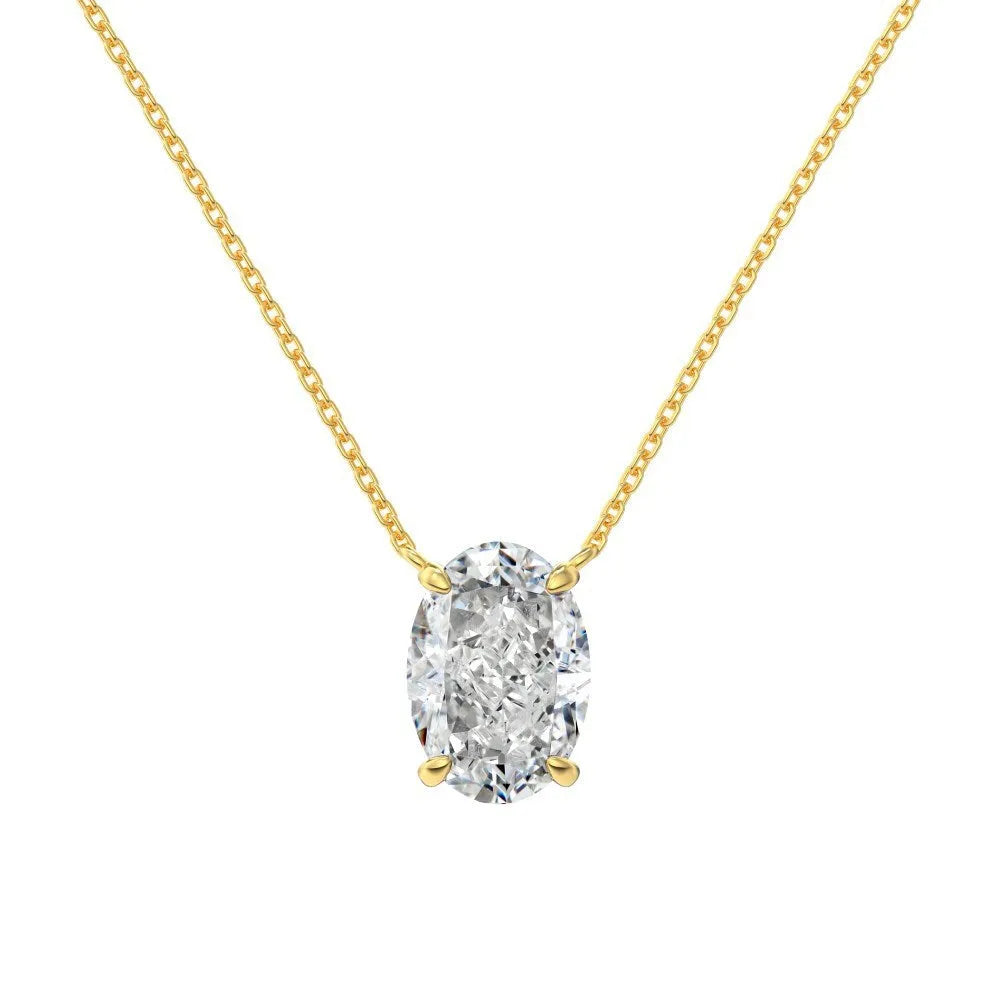 925 sterling silver necklace with geometric oval ice flower pendant in platinum or gold electroplated finish