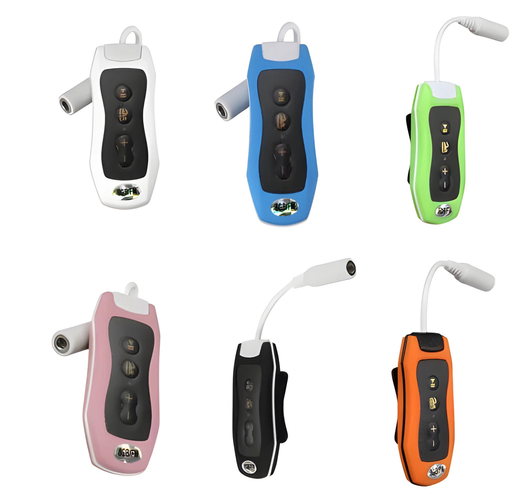 Compact waterproof Bluetooth MP3 headset for sports in multiple colours.