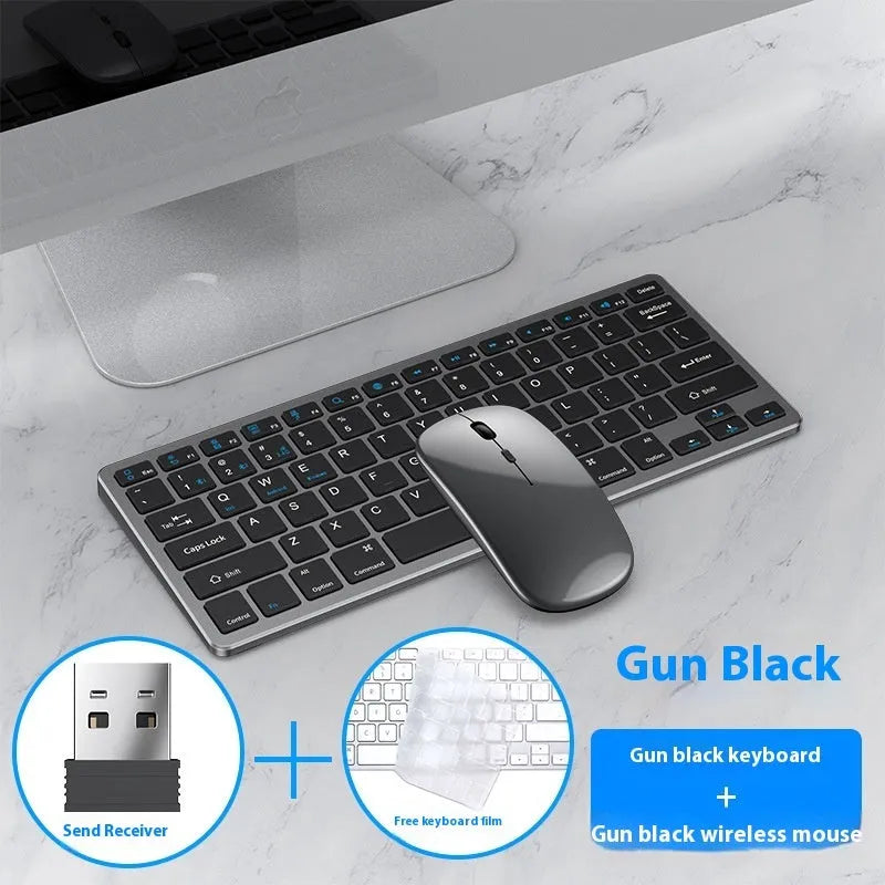 Ultra-thin wireless keyboard and mouse combo set with rechargeable design in black, gun colour, or silver