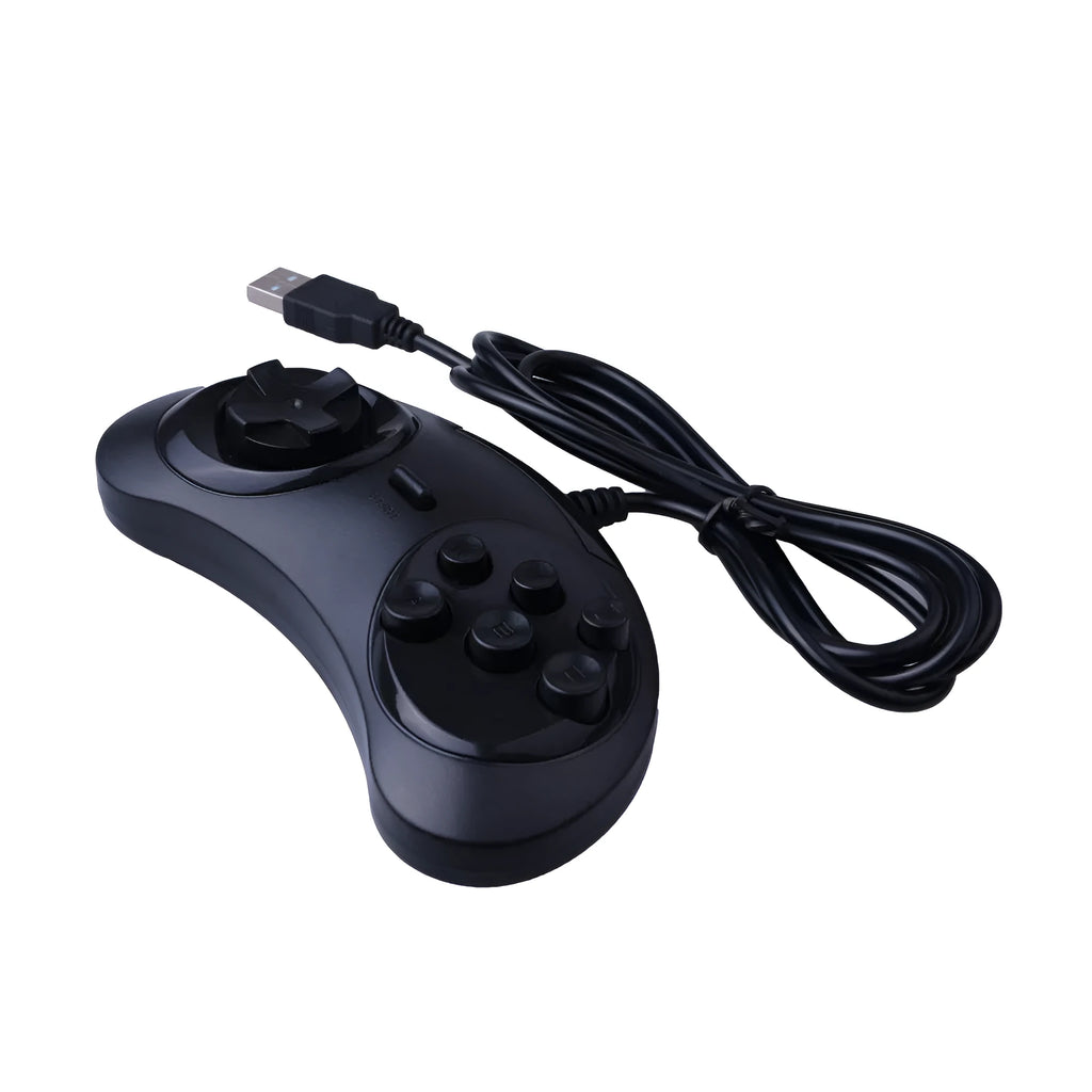 Black Sega USB PC game controller with 1.8 metre cable showing dimensions 15.5x8.5x2.5cm