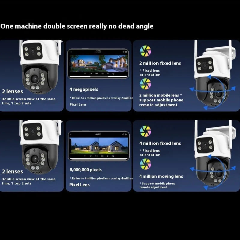 Wireless outdoor security camera with dual monitoring screens and 3MP HD resolution