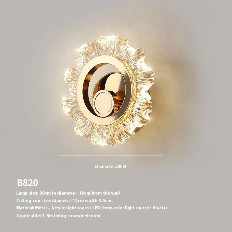 Modern minimalist wall lamp with acrylic shade in bedroom setting showing three light colour options