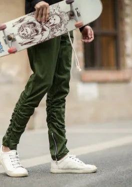 Machete elastic trousers with side zip, slim fit casual pants in Army Green, Black, Camo, and Khaki