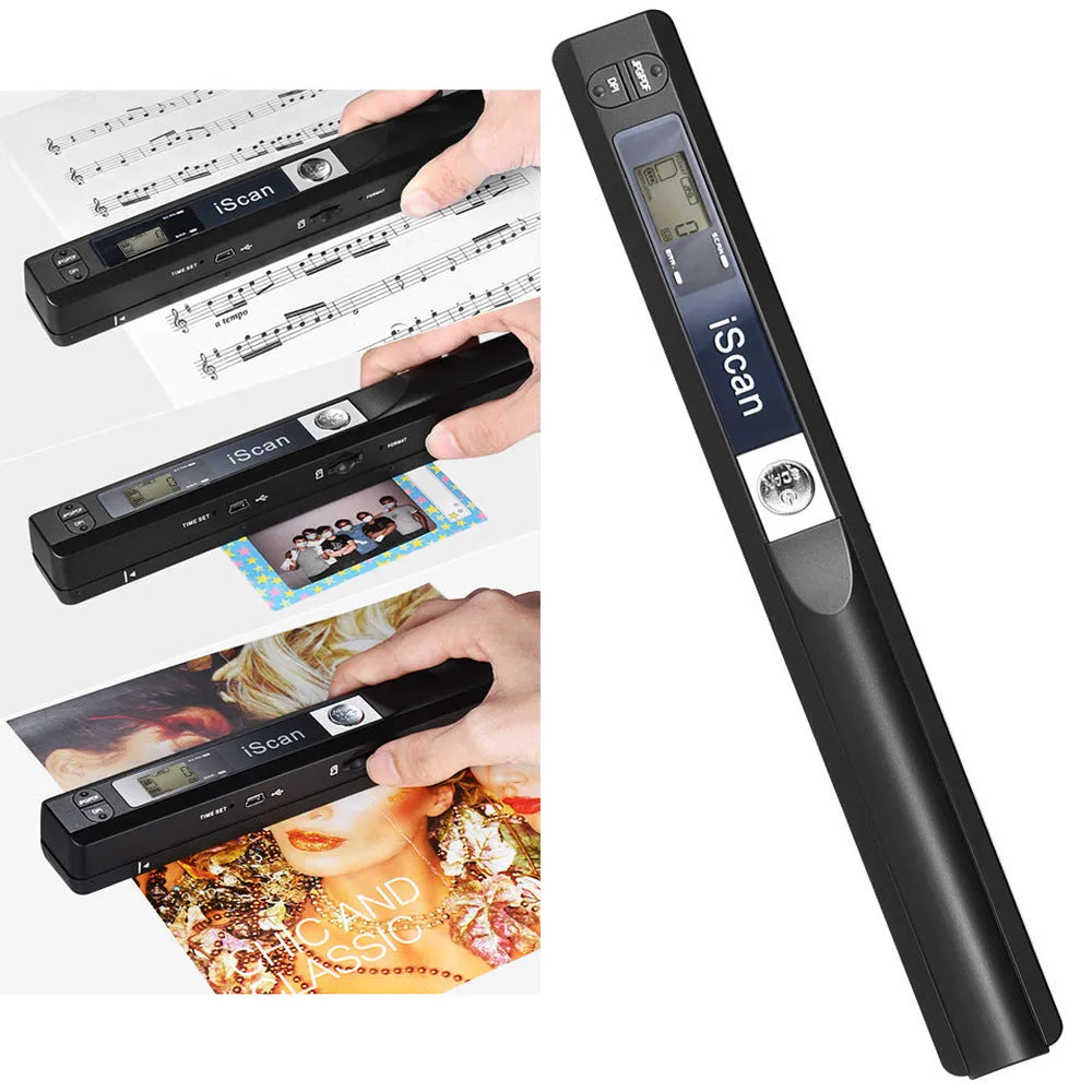 Handheld plastic barcode scanner available in five colours: black, blue, green, red, silver