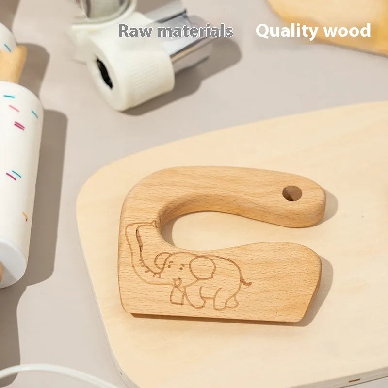 Wooden 10-piece play house knife and vegetable cutting toy set, 25 x 30 x 7.5cm kitchenware pretend play toy