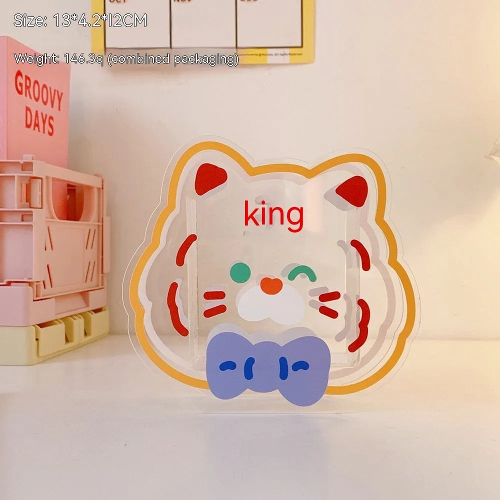 Square acrylic storage box with cute animal design for stationery organisation