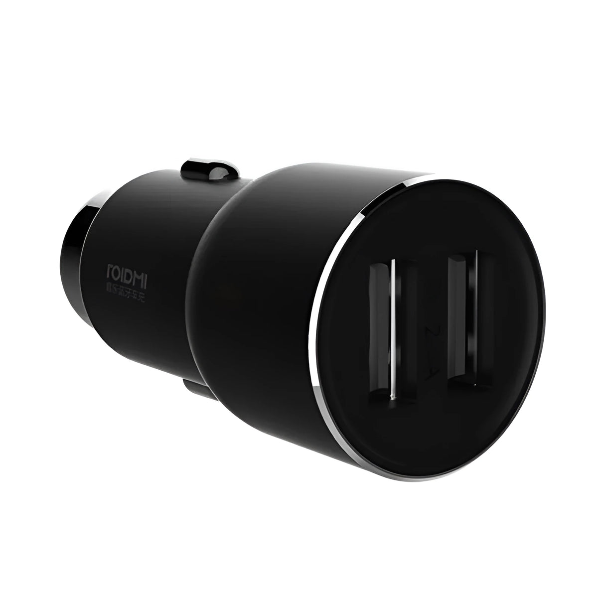 Black Ruimi 3S Bluetooth car charger with dual USB ports showing 26.5mm square dimensions