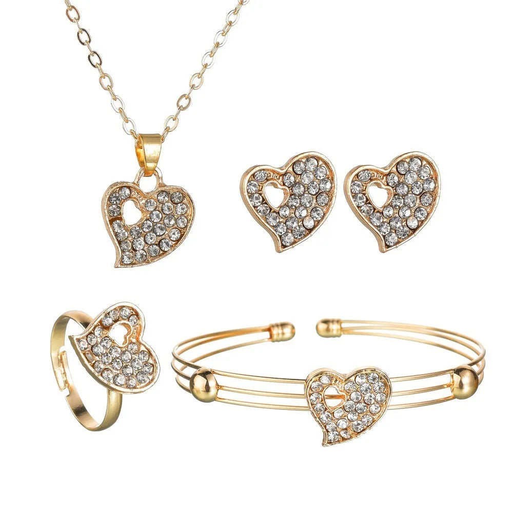 Gold tone love symbol jewellery set with earrings, pendant necklace and bracelet on 21-50cm adjustable chain