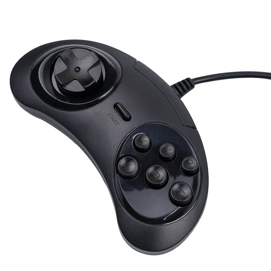 Black Sega USB PC game controller with 1.8 metre cable showing dimensions 15.5x8.5x2.5cm