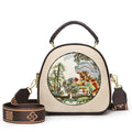 Vintage embroidered PU shoulder bag in beige or black with single strap and pillow shape