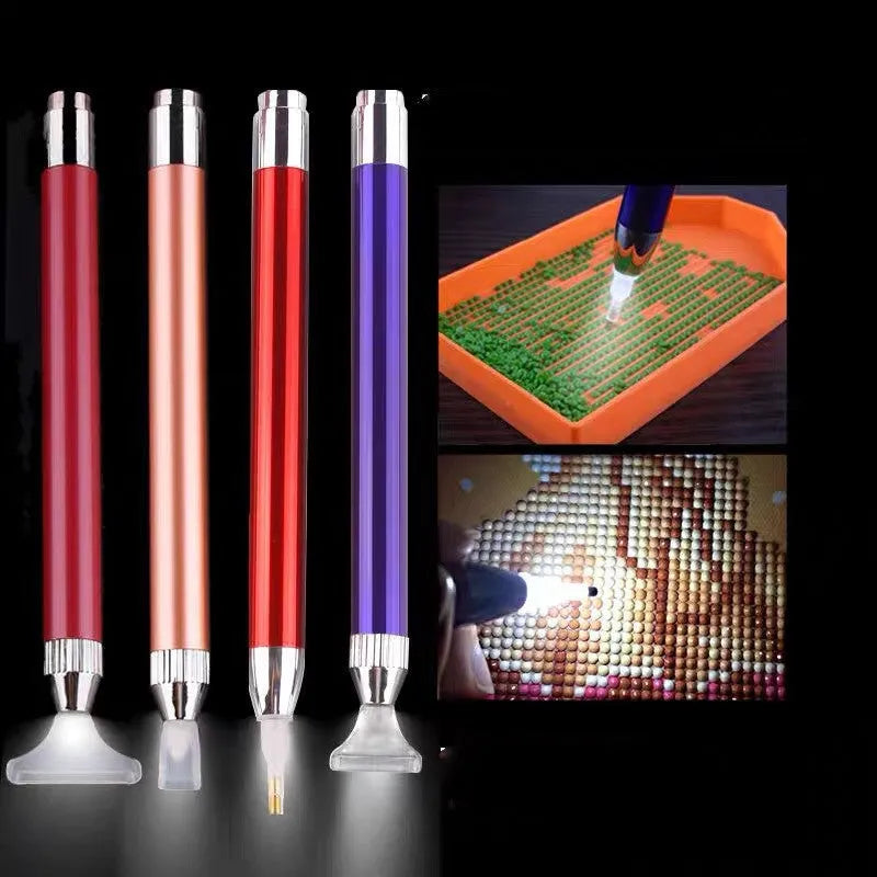 Luminous single-head drill pen for diamond painting crafts in aluminium alloy with metal frame