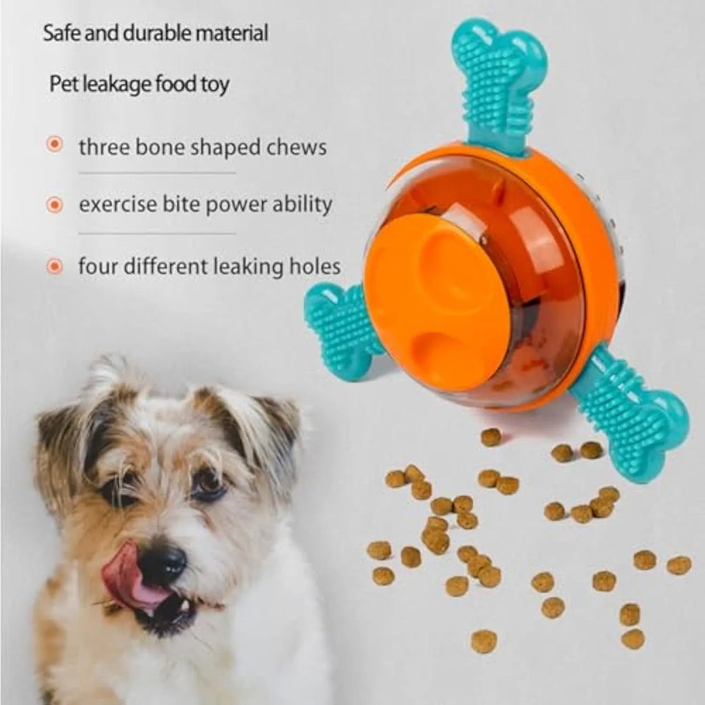 Blue interactive dog chew toy and slow feeder with rubber bones for small and medium dogs