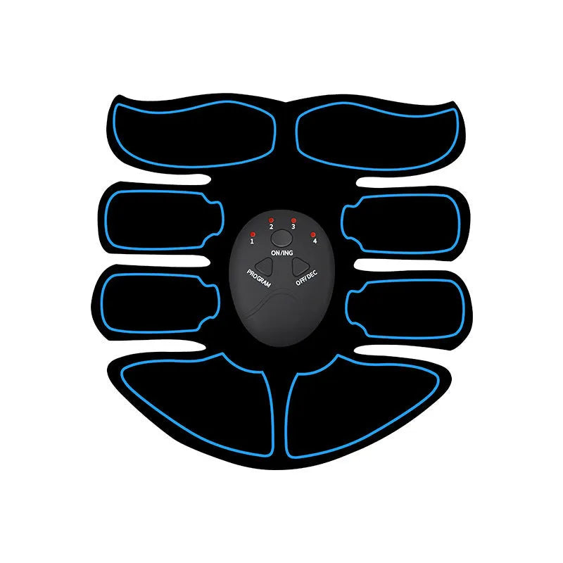 Abdominal muscle patch with digital display showing eight-belly three-piece design in red, blue, or yellow edge options.