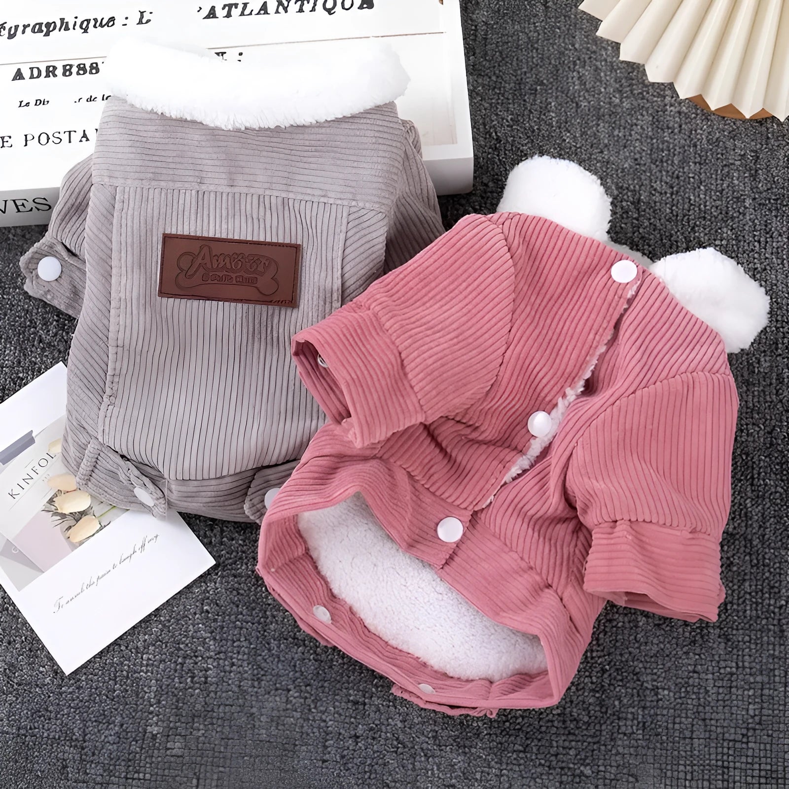 Lambswool grey fleece-lined dog vest for autumn and winter pet warmth