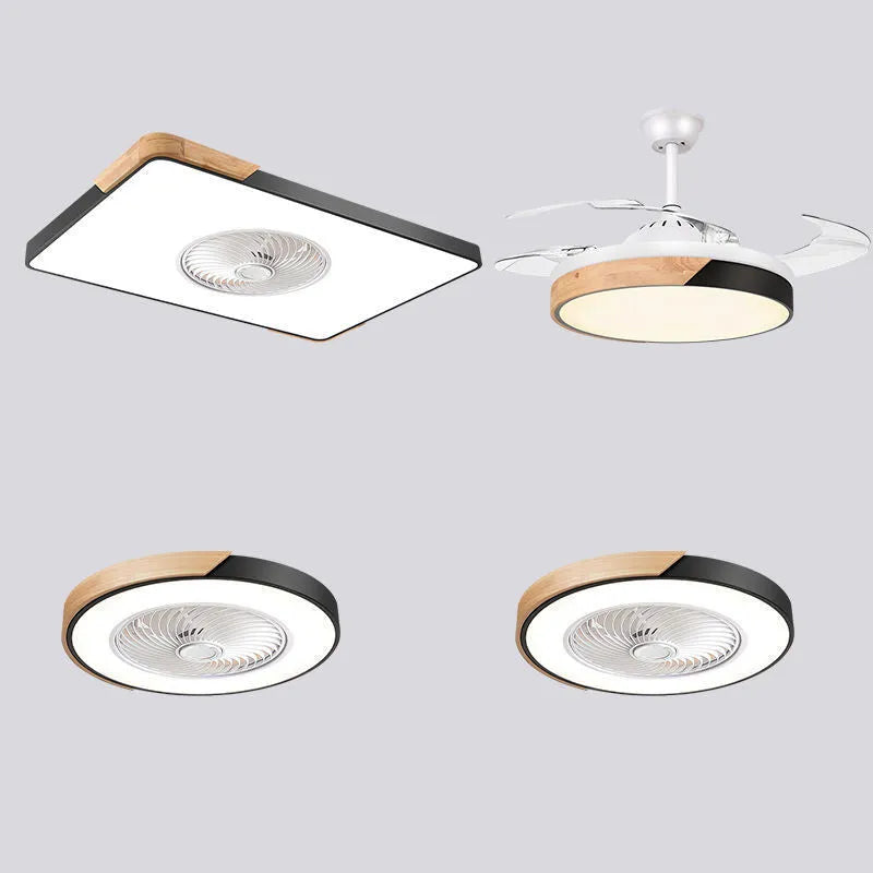 Nordic style ceiling fan with integrated light and solid wood blades in rectangular, round, or square shapes.