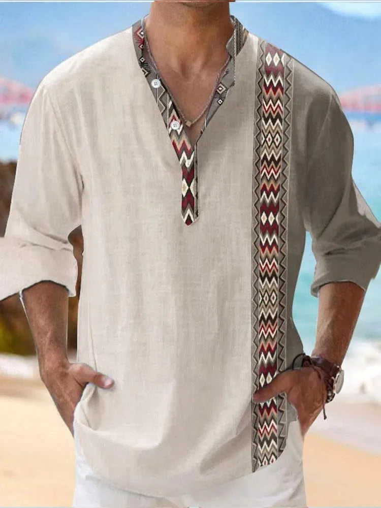 Thin casual striped long sleeve shirt in Hawaiian cardigan style made of polyester fibre