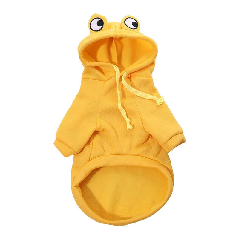 Green frog pattern pet hoodie costume for small dog wearing