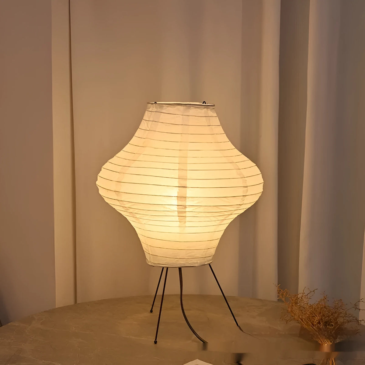Japanese style cylindrical table lamp with Xuan paper shade and three-colour lighting option
