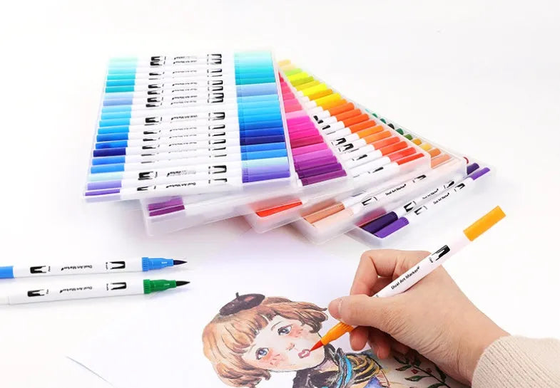 Set of watercolour brush pens in multiple colours for illustration and promotional artwork