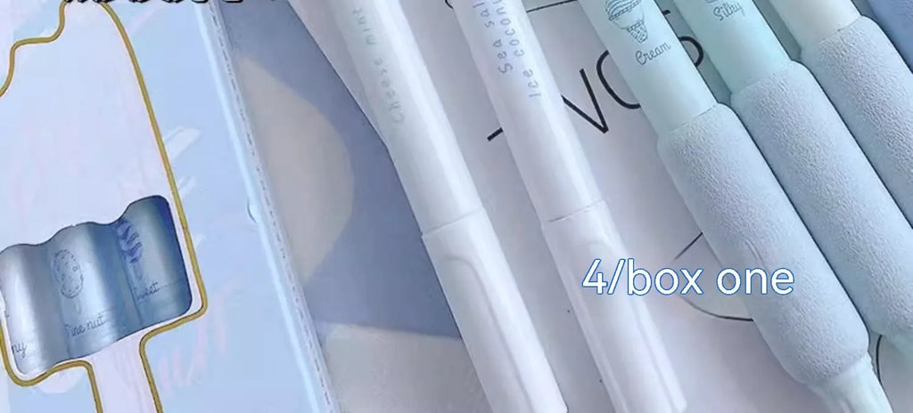Set of four double-headed calligraphy pens with 0.5mm tips and sponge press nibs in cheese mint and sea salt colours