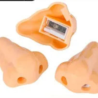 Flesh-coloured plastic pencil sharpener with dual holes for different pencil sizes