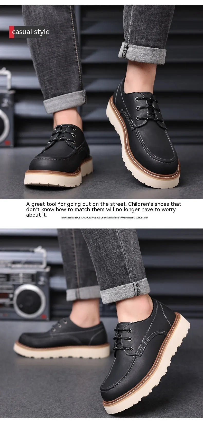 Men's black retro Martin boots with a round toe and rubber sole on a neutral background.