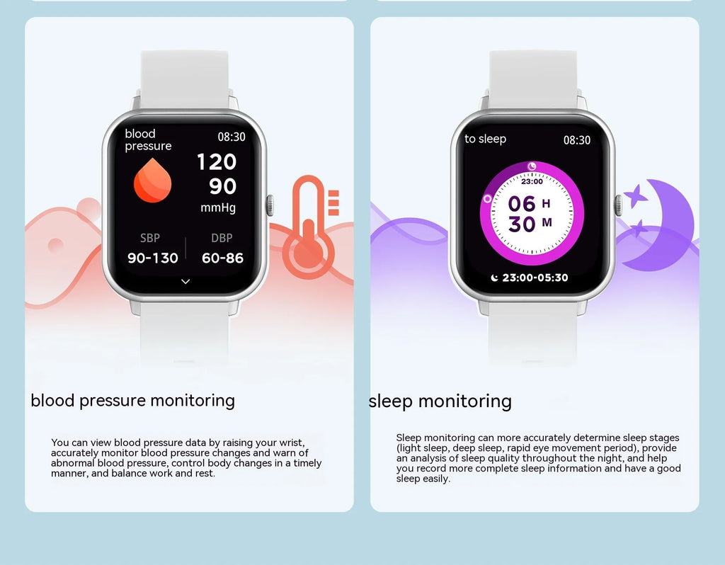 Black Bluetooth smart watch with AI voice control and heart rate monitoring on a wrist.