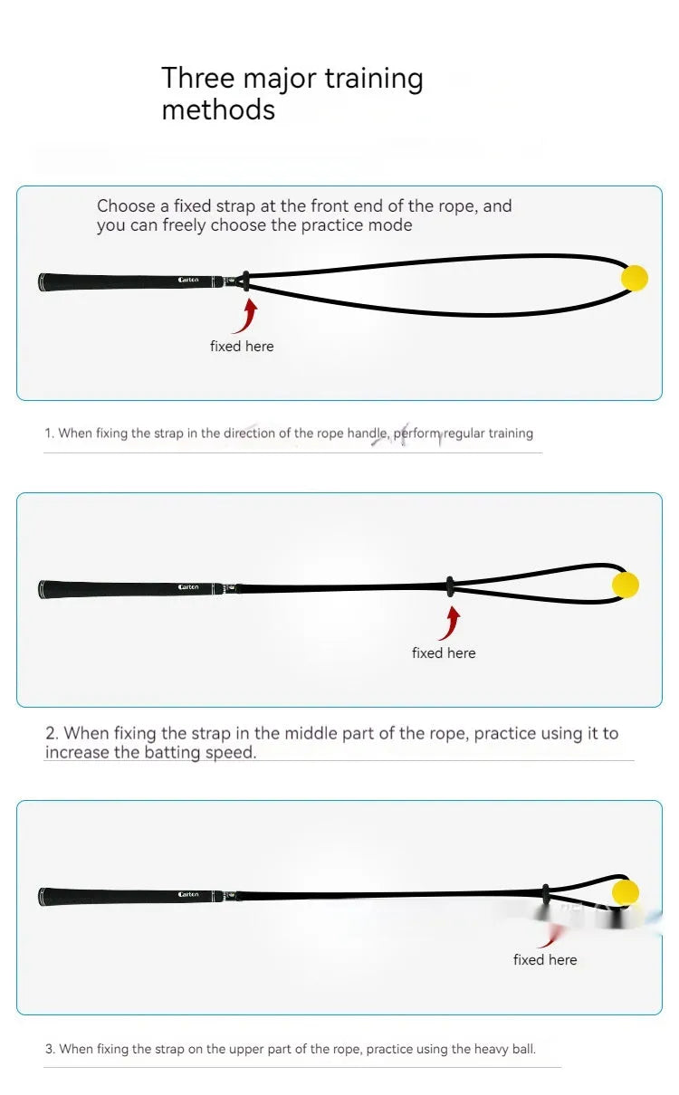 Black silicone elastic golf swing trainer rope for practice and correction drills.