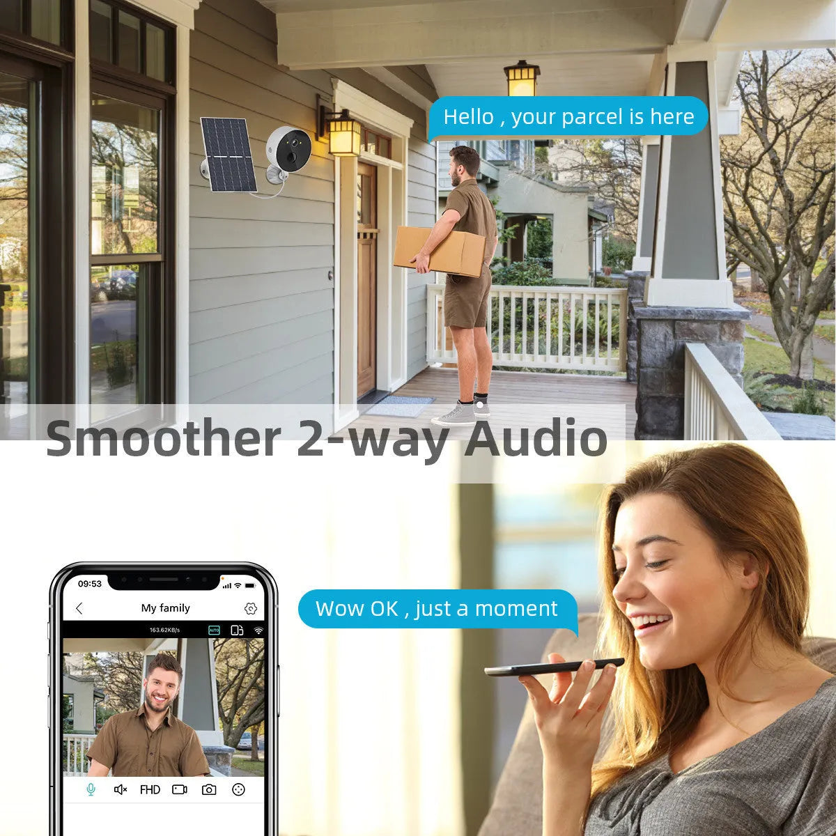 Solar panel and 1080P outdoor security camera system for wireless monitoring