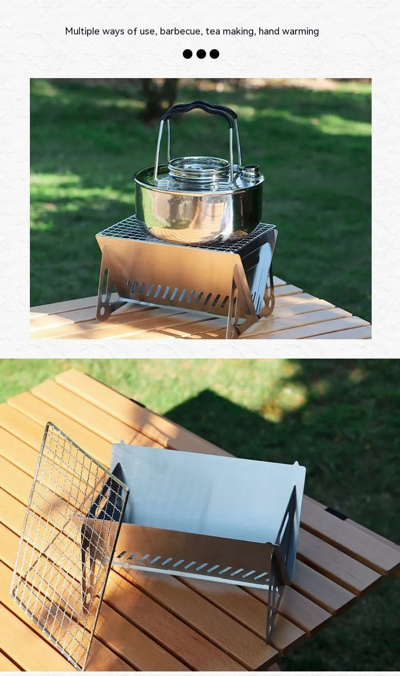 Large folding stainless steel outdoor barbecue oven with storage bag