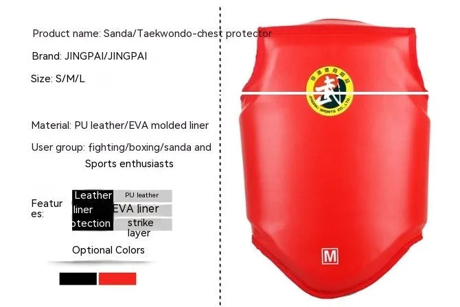 Red boxing helmet and chest protector set for training and sparring sessions