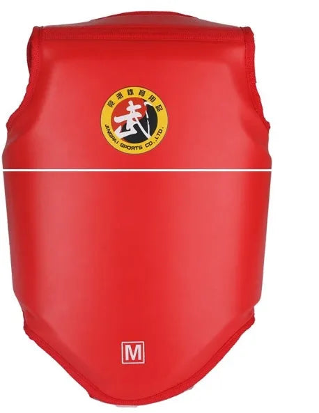 Red boxing helmet and chest protector set for training and sparring sessions