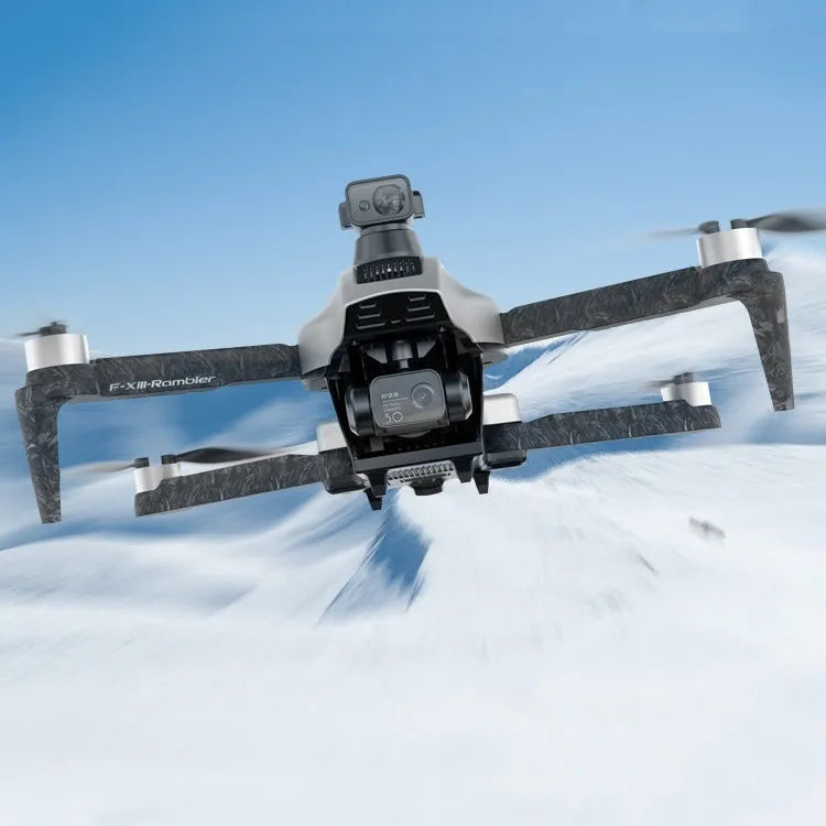 White folding quadcopter drone with 4K camera, obstacle avoidance sensors, and included accessories in shoulder bag