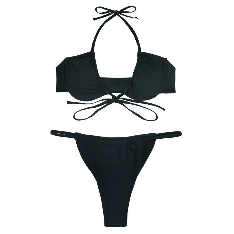 Women's two-piece swimsuit bikini in nylon fabric available in black or mint green