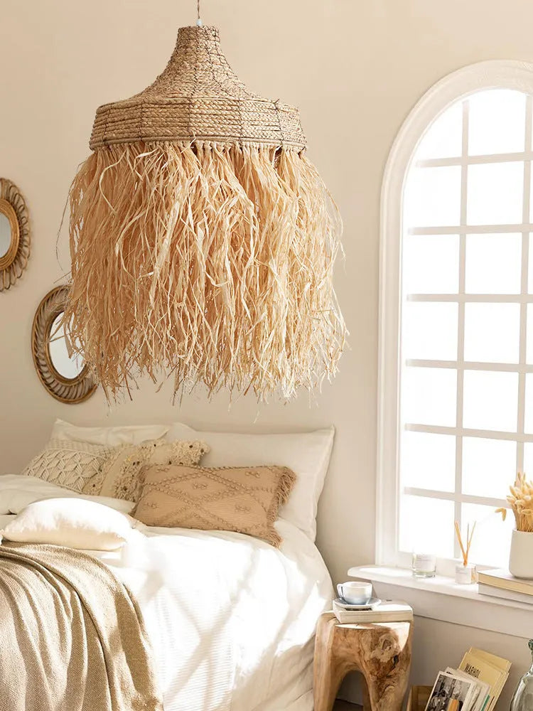 Southeast Asian style 50cm diameter chandelier made from woven wild vetch and willow