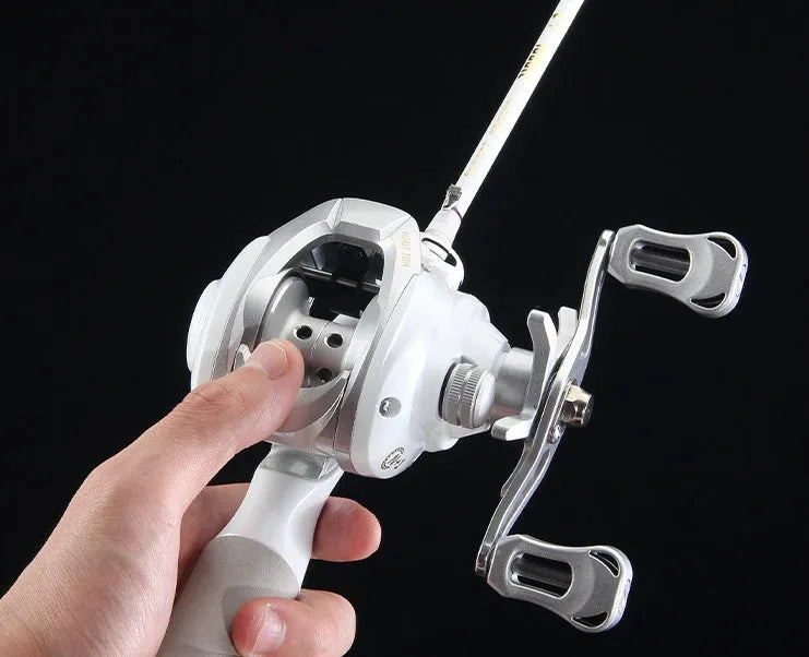 ET Drop Wheel micro left hand baitcasting fishing reel in white colour