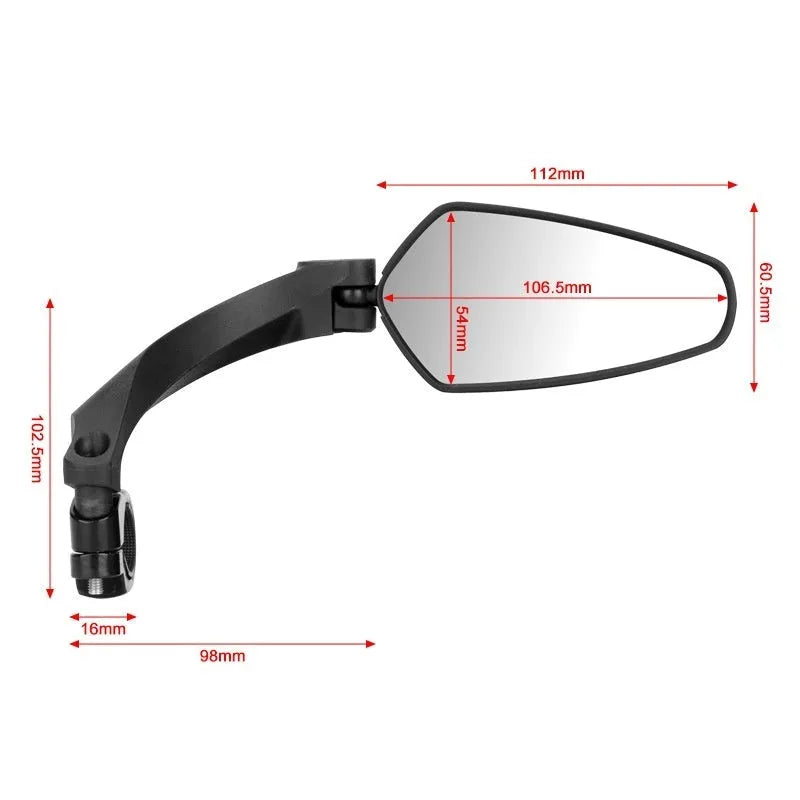 Black PMMA acrylic bicycle rearview mirror with rotatable mount for mountain bikes