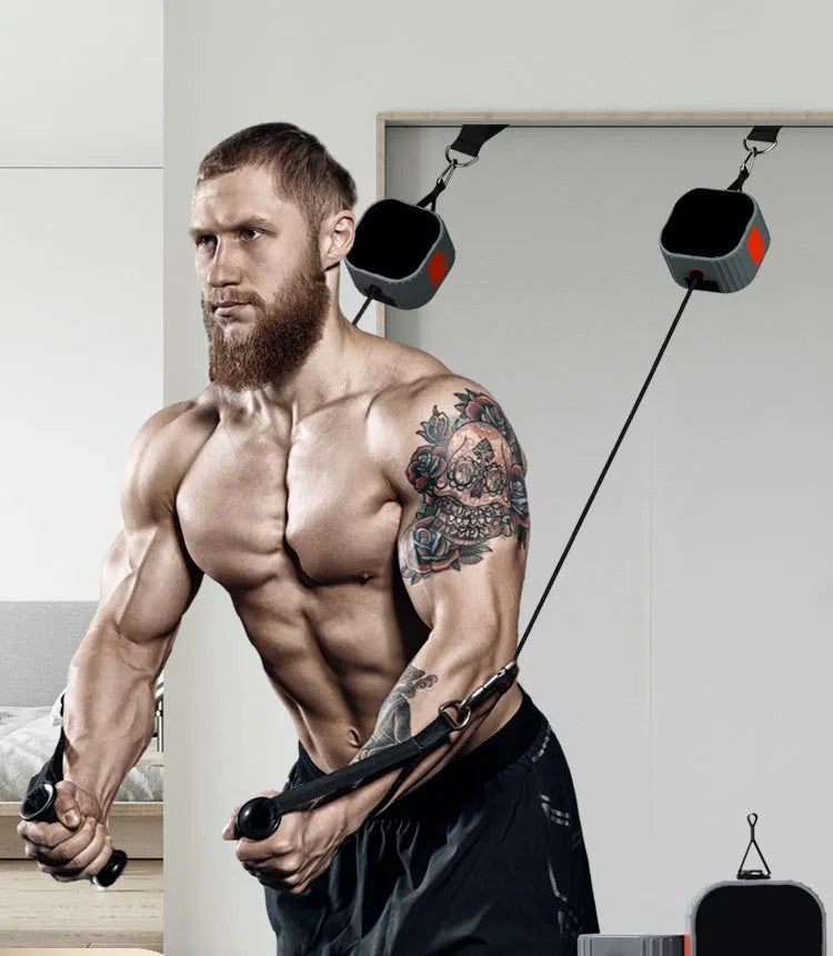 Multifunctional chest expander fitness equipment with adjustable resistance in blue and grey colour